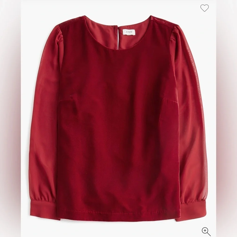 J. Crew Velvet Puff-Sleeve Top in Berry Sangria. Size Medium.
